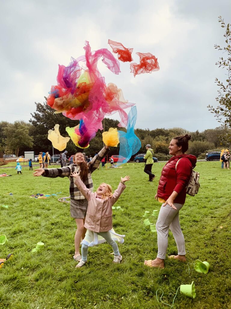 kids play with circus equipment