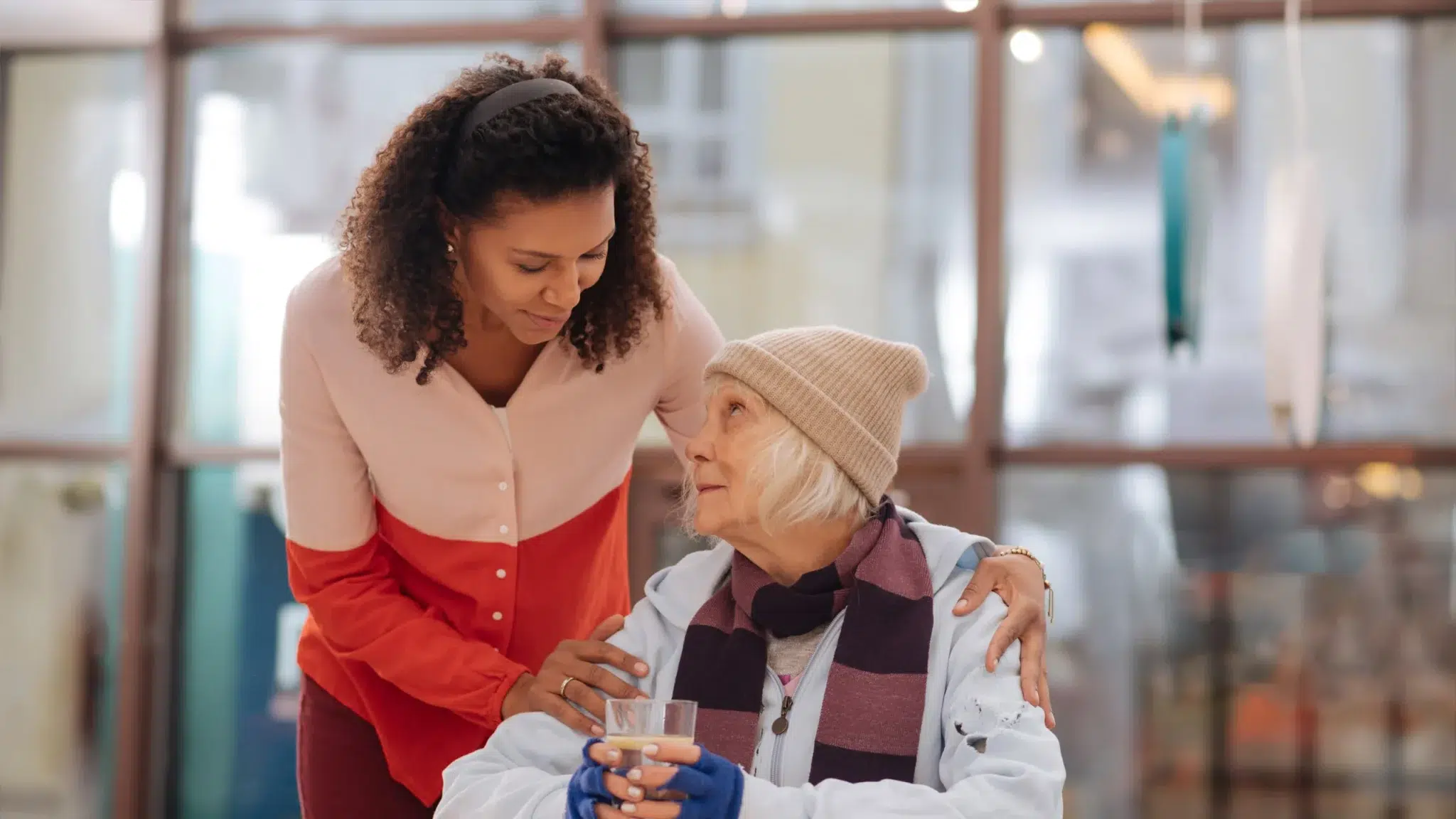 carer and a old cold woman